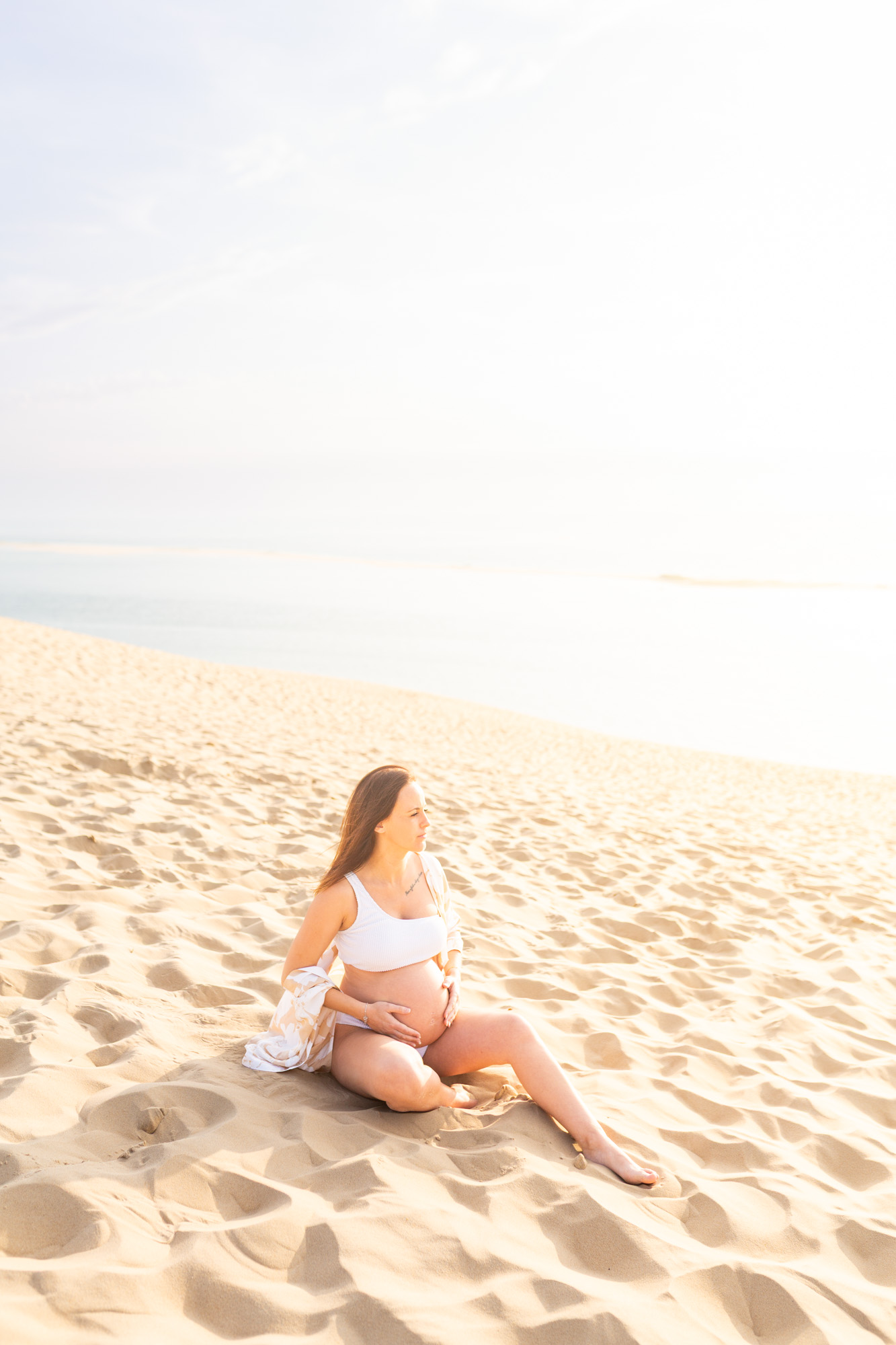 photo de grossesse dune du pilat arcachon coucher du soleil